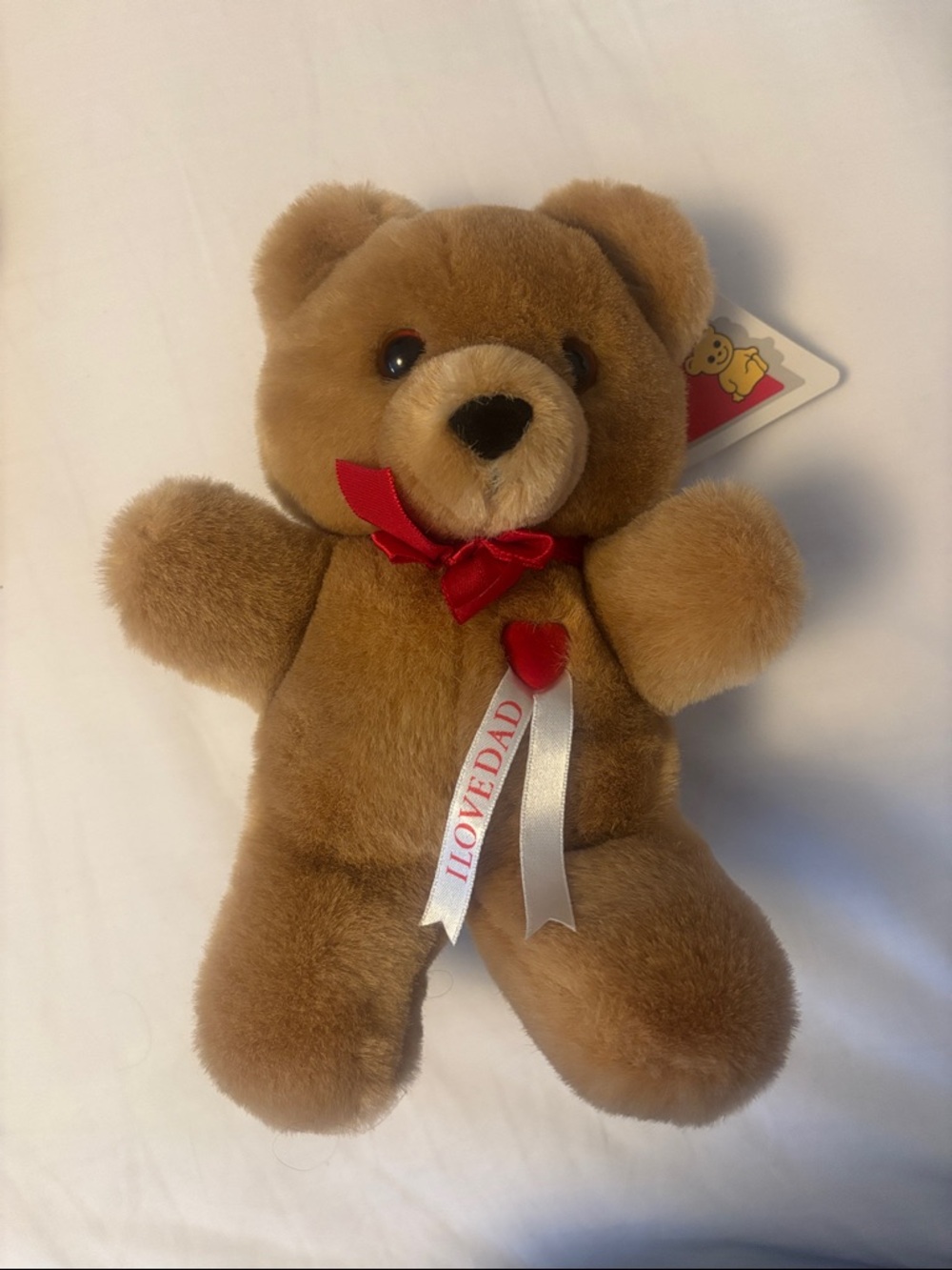 Dakin Brown Plush Bear with Red Heart I LOVE DAD ribbon Accents